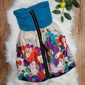 Freshine Strapless Satin Knit Dress With Pockets